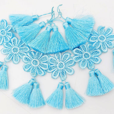 Set of 2 Blue Floral Tassels, Indian Tassels, Boho Chic Tassels